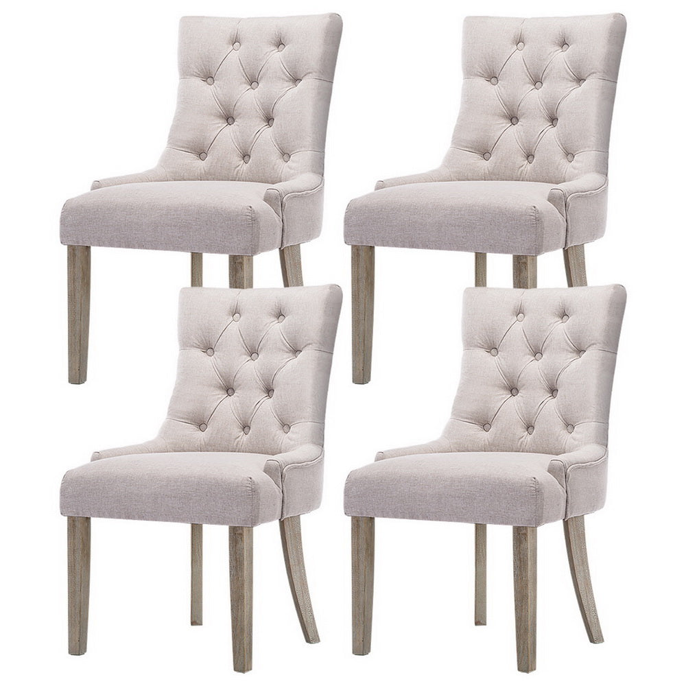 Cayes Set of 4 French Provincial Dining Chairs Linen Beige