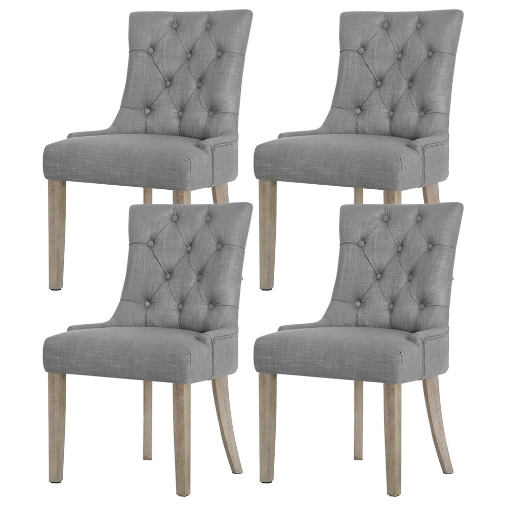 Cayes Set of 4 French Provincial Dining Chairs Linen Grey
