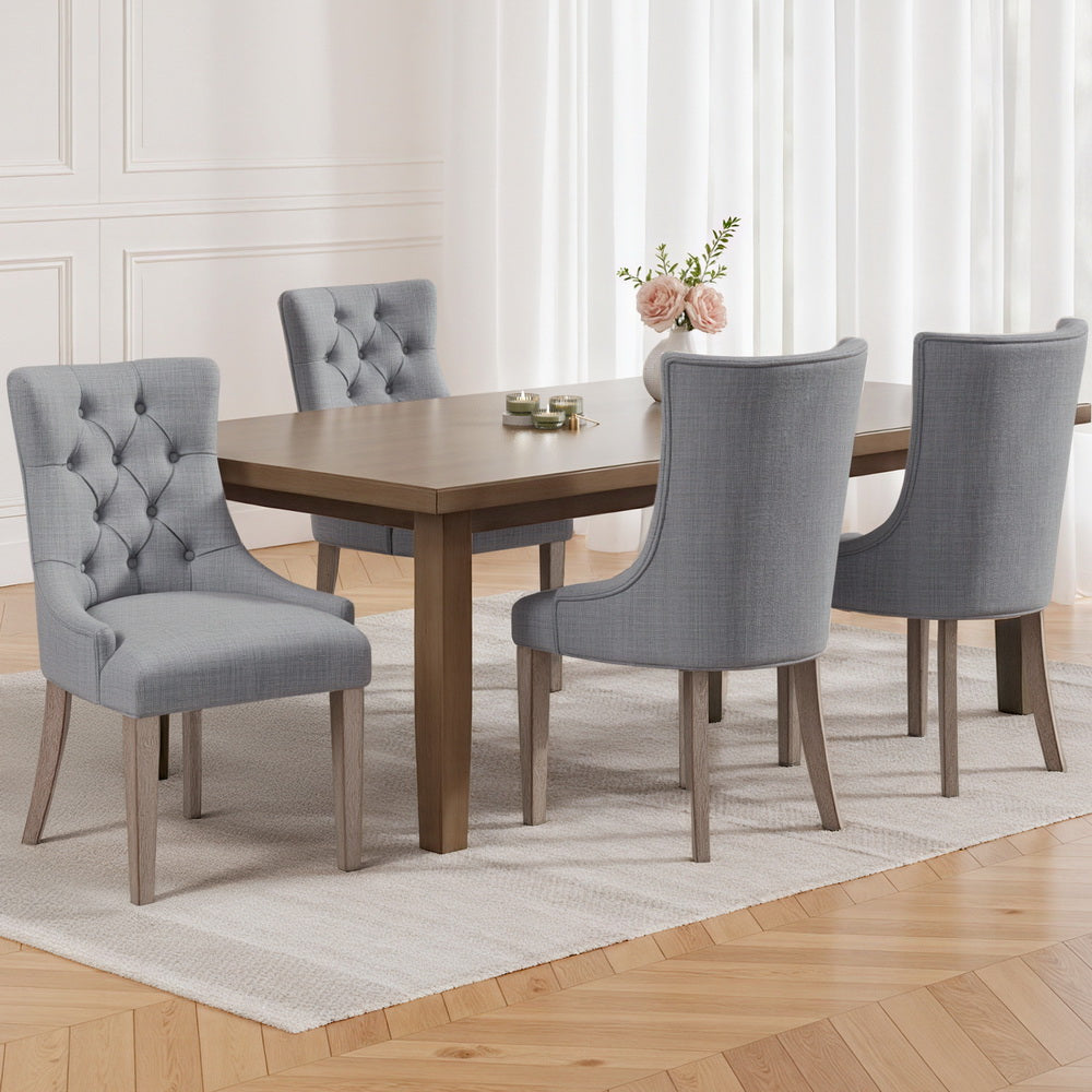 Cayes Set of 4 French Provincial Dining Chairs Linen Grey