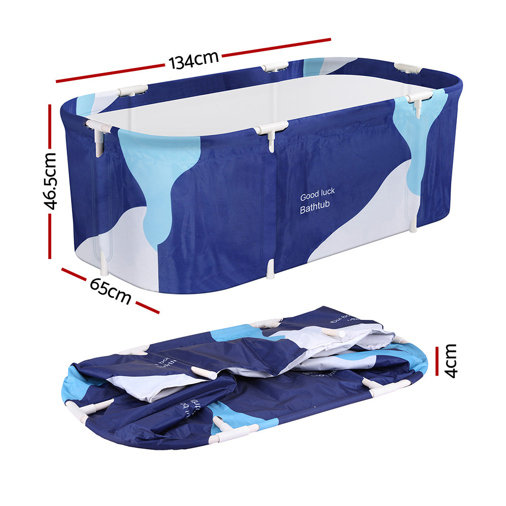 Weisshorn Foldable Bathtub 134x65cm PVC Spa Bucket Navy Blue