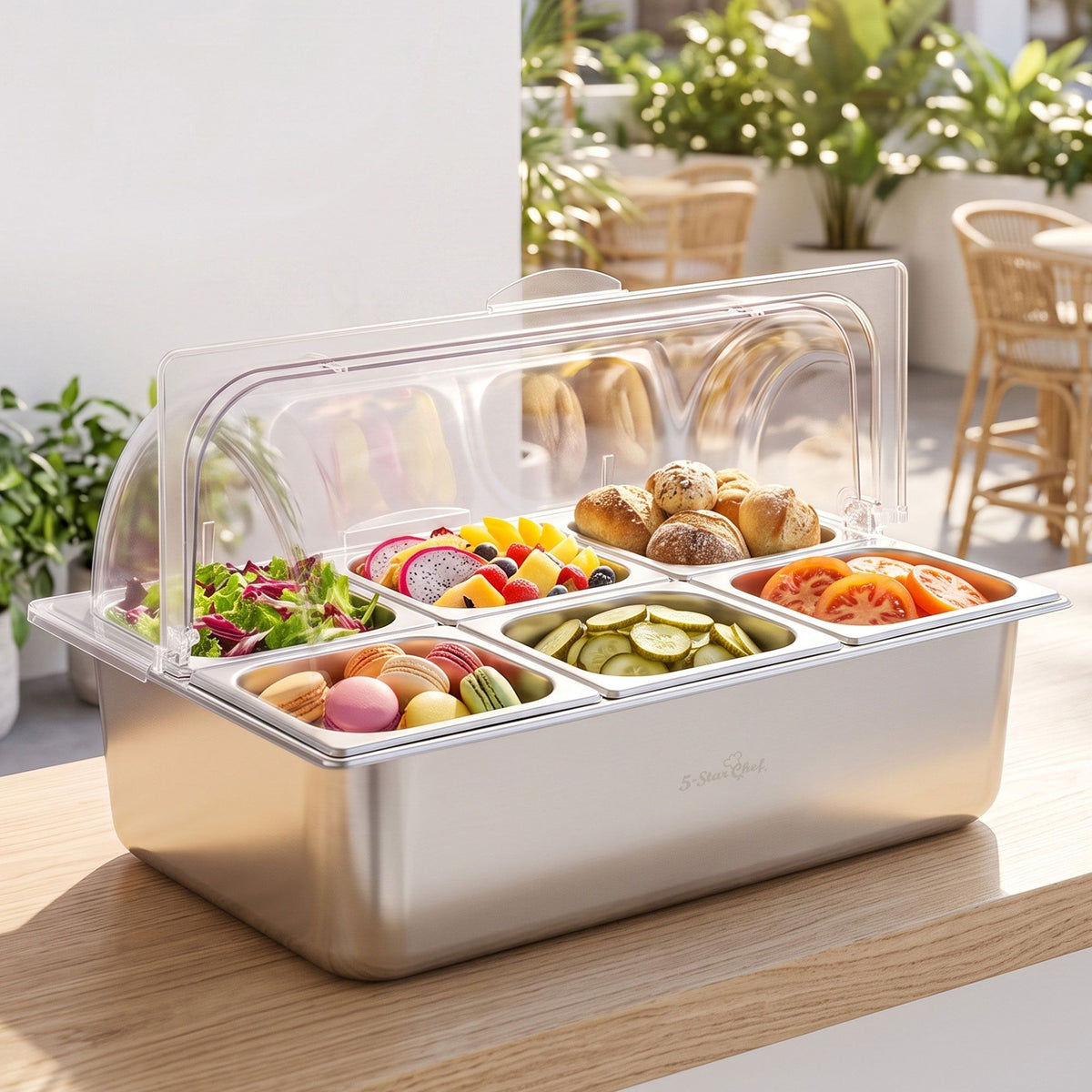5-Star Chef 6 Pan Food Serving Display Cooler Platter