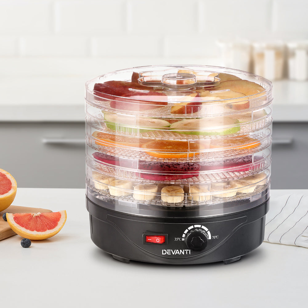 Devanti 5 Tray Food Dehydrator Fruit Jerky Dryer Black