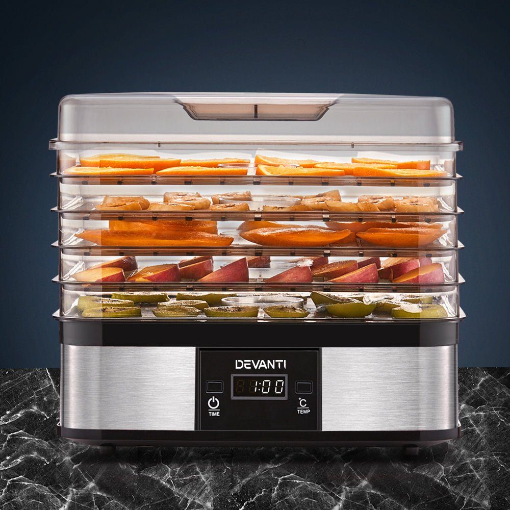 Devanti 5-Tray Food Dehydrator Stainless Steel Silver