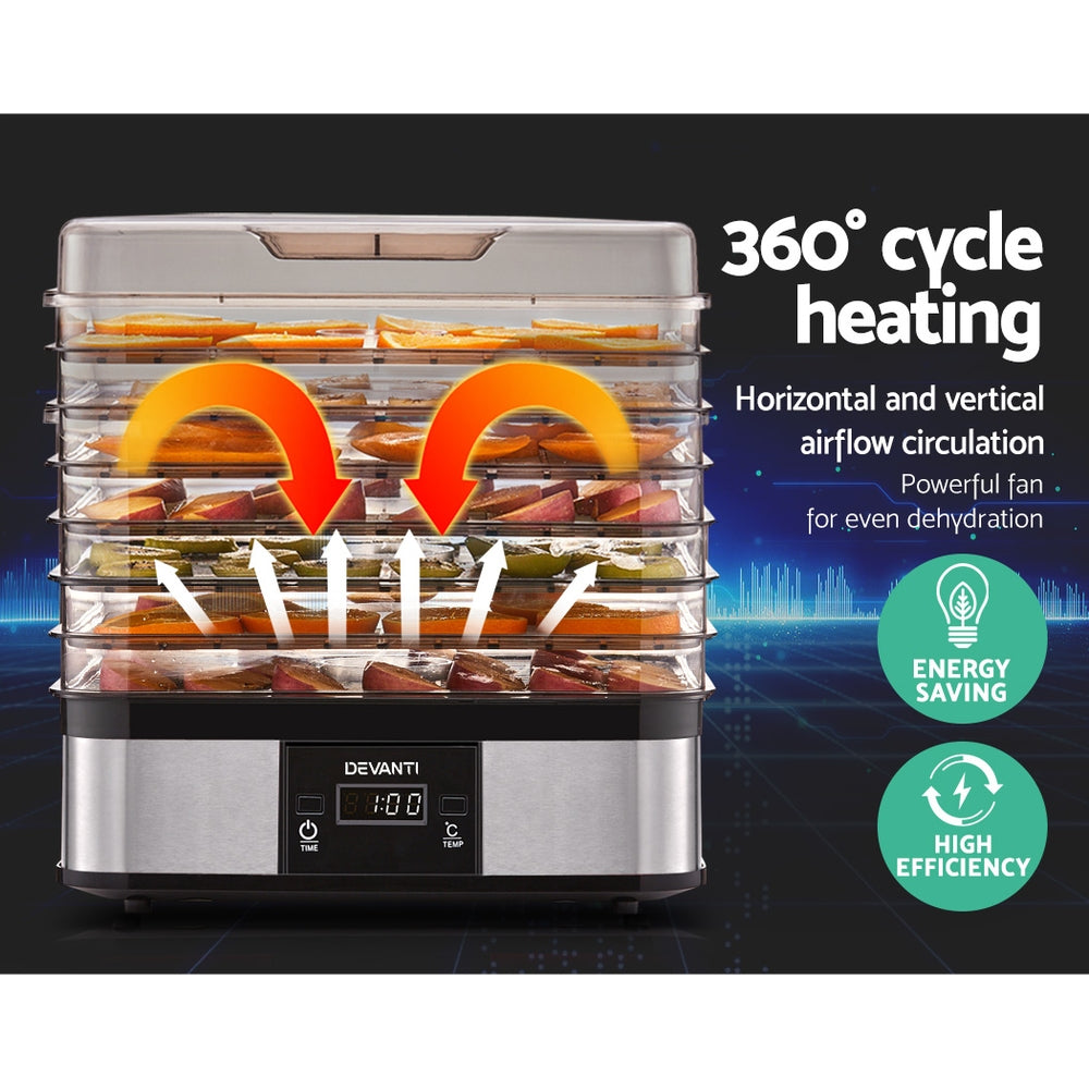 Devanti 7-Tray Food Dehydrator Stainless Steel Silver