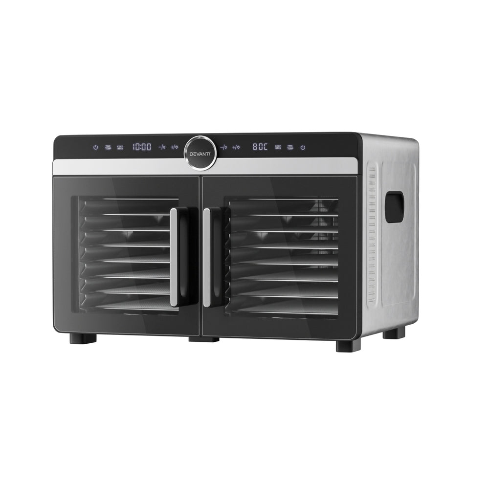 Devanti Food Dehydrator 16 Trays Dual-Zone Stainless Steel