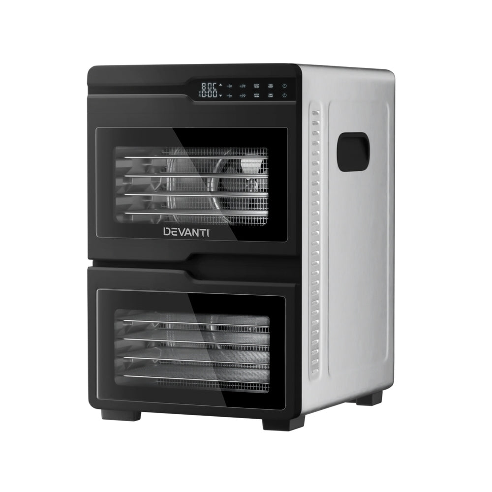 Devanti 12-Tray Food Dehydrator Dual-Zone Stainless Steel Jerky Dryer