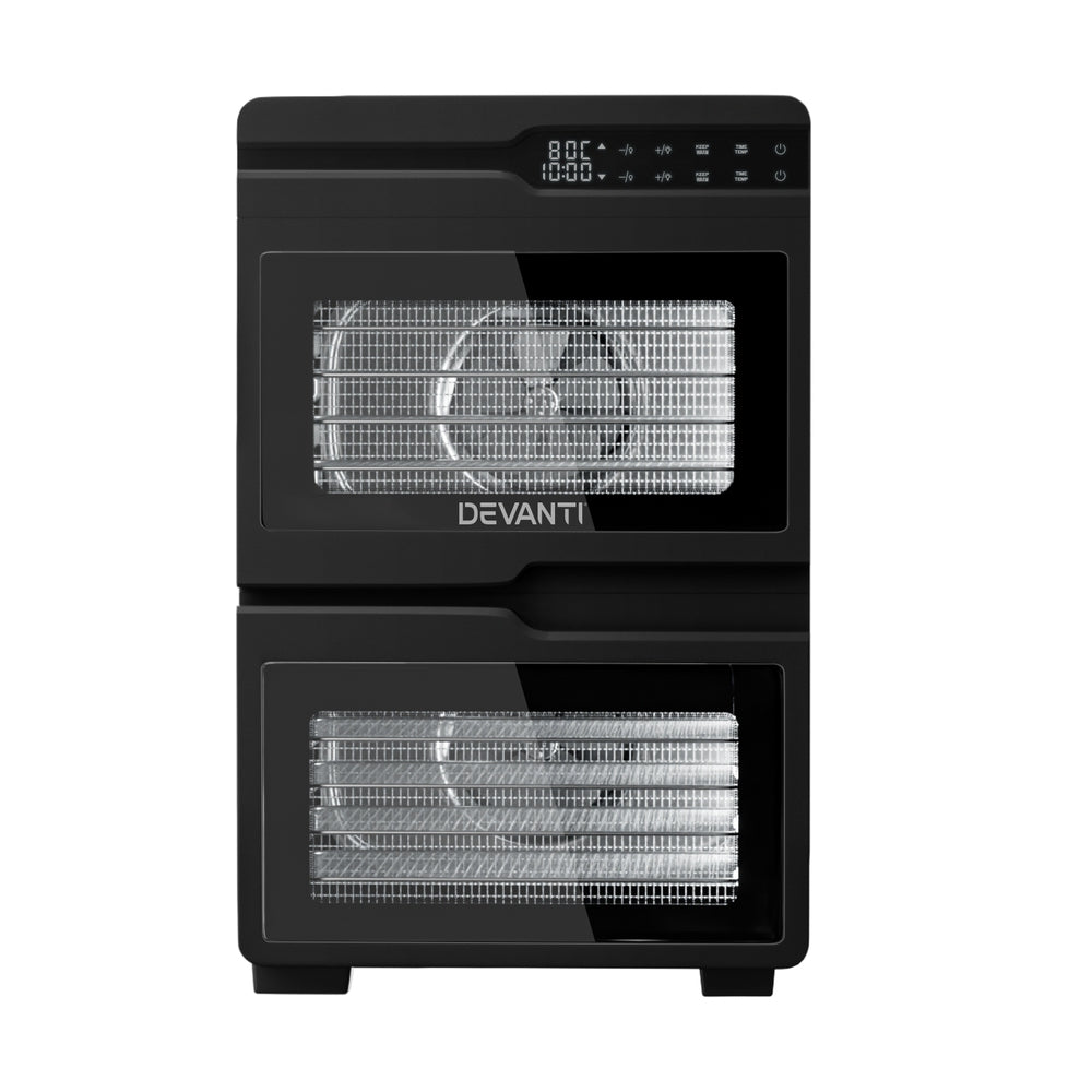 Devanti 12-Tray Food Dehydrator Dual-Zone Stainless Steel Jerky Dryer