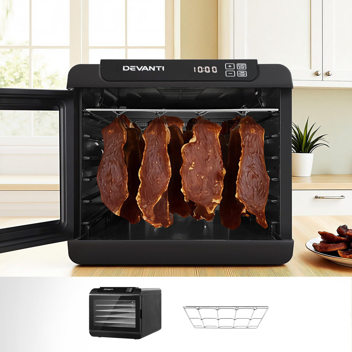 Devanti Food Dehydrator 6 Tray Fruit Dryer with Stainless Steel Hanging Rack