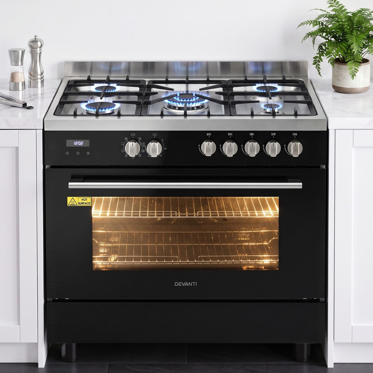 Devanti 90cm Dual Fuel Freestanding Cooker 5 Burner Gas Cooktop