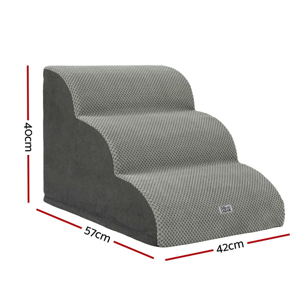 i.Pet 3-Tier Foam Dog Ramp Steps Grey