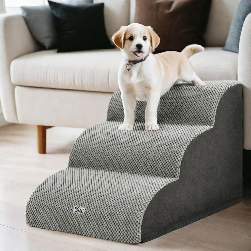 i.Pet 3-Tier Foam Dog Ramp Steps Grey
