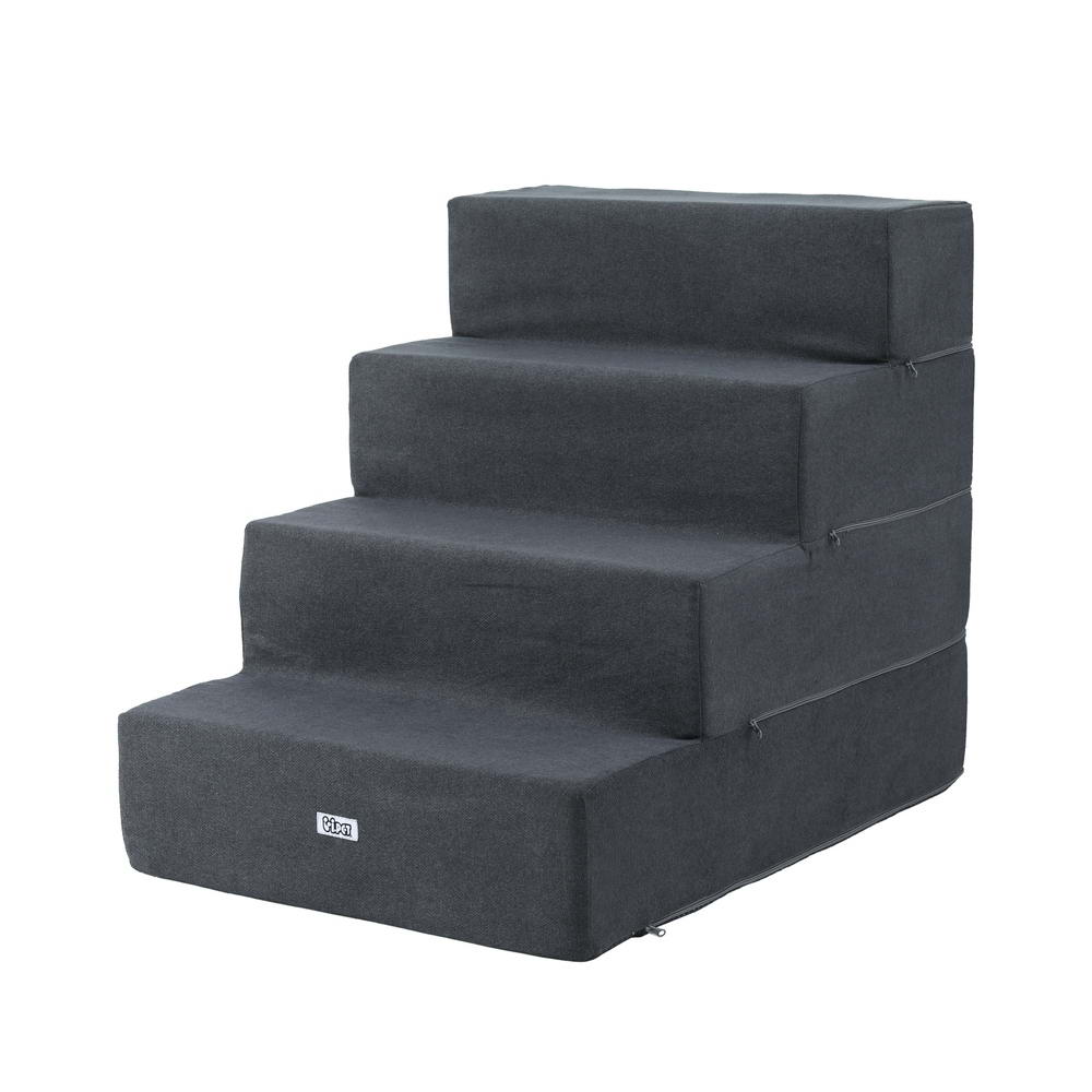 i.Pet 4-Step Dog Ramp Foam Portable Pet Stairs Dark Grey