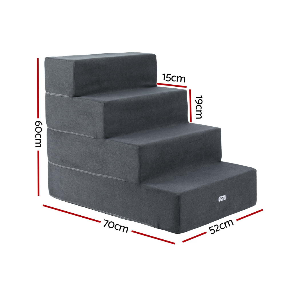 i.Pet 4-Step Dog Ramp Foam Portable Pet Stairs Dark Grey