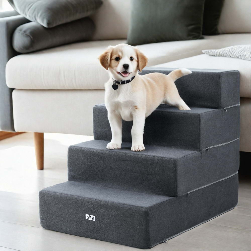 i.Pet 4-Step Dog Ramp Foam Portable Pet Stairs Dark Grey