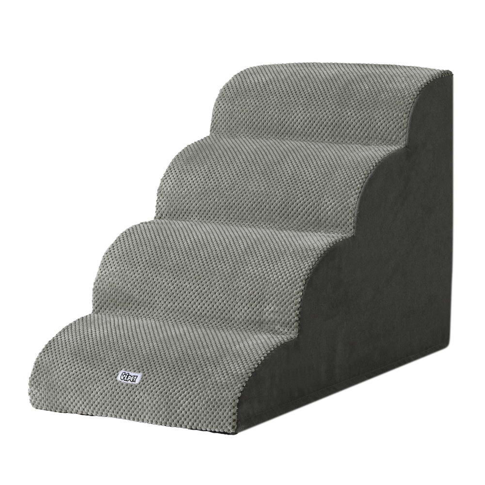 i.Pet 4 Tier Pet Stairs Foam Ramp Grey
