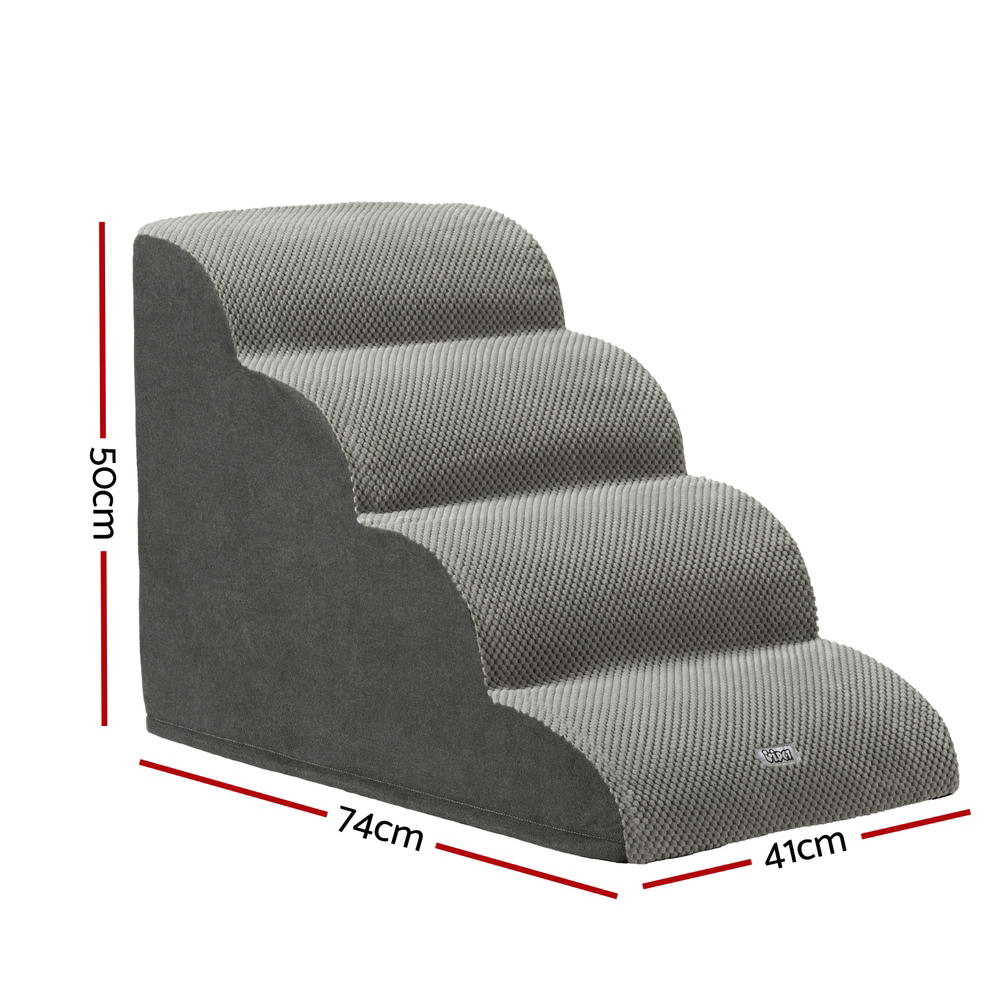 i.Pet 4 Tier Pet Stairs Foam Ramp Grey