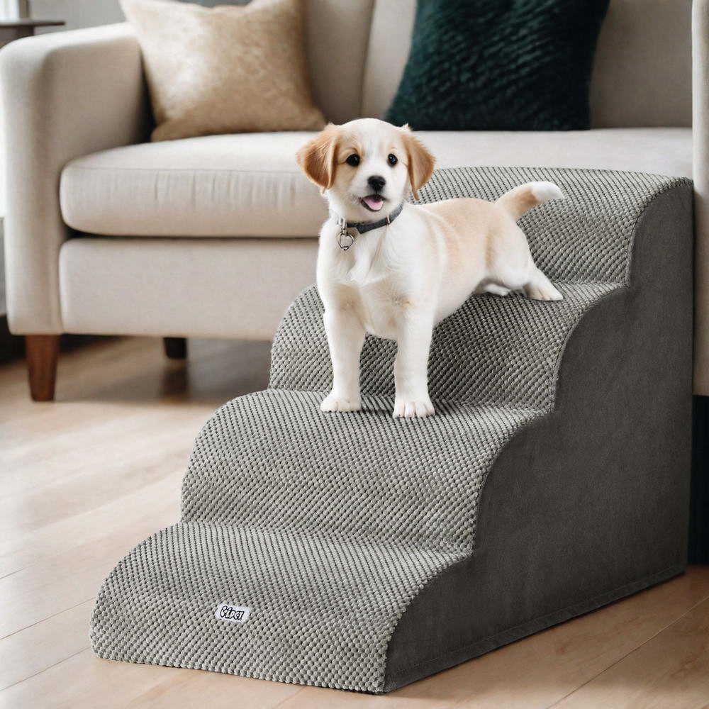 i.Pet 4 Tier Pet Stairs Foam Ramp Grey