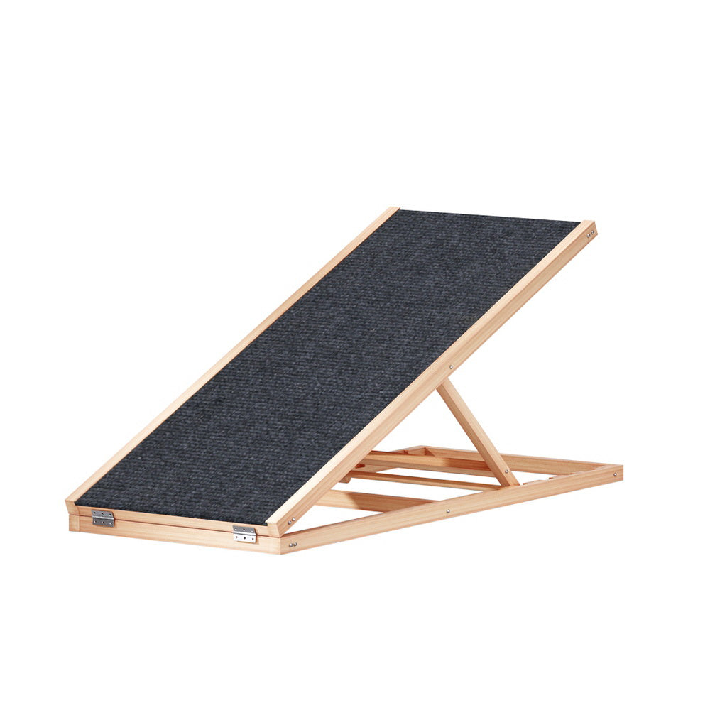 i.Pet 100cm Dog Ramp Adjustable Wooden Steps Foldable Pine/Dark Grey