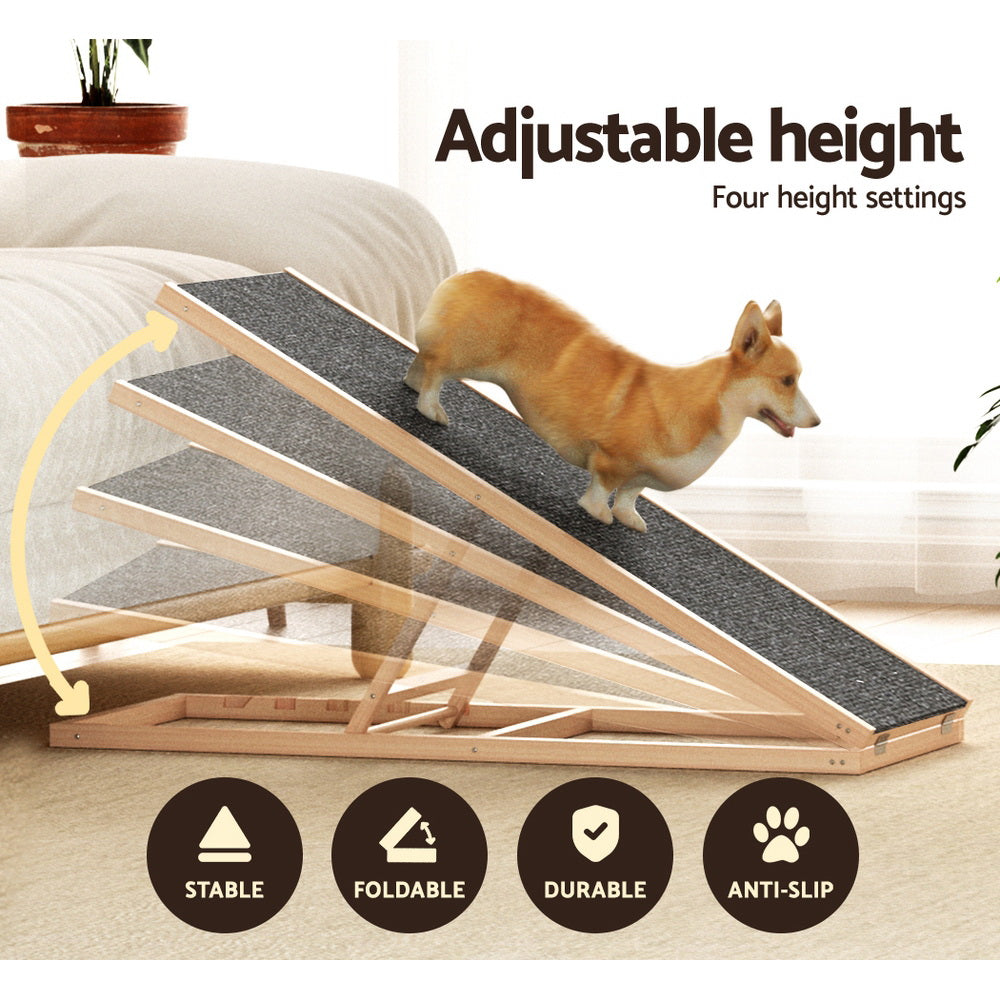 i.Pet 100cm Dog Ramp Adjustable Wooden Steps Foldable Pine/Dark Grey
