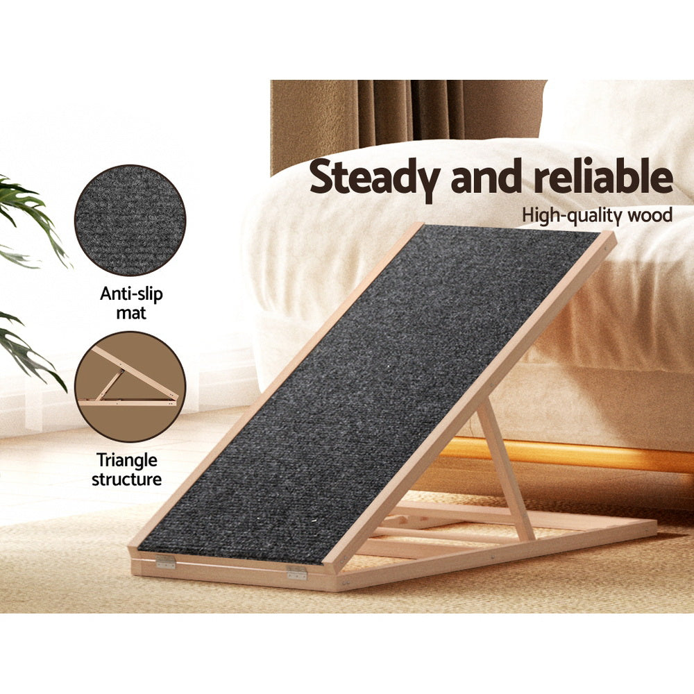 i.Pet 100cm Dog Ramp Adjustable Wooden Steps Foldable Pine/Dark Grey
