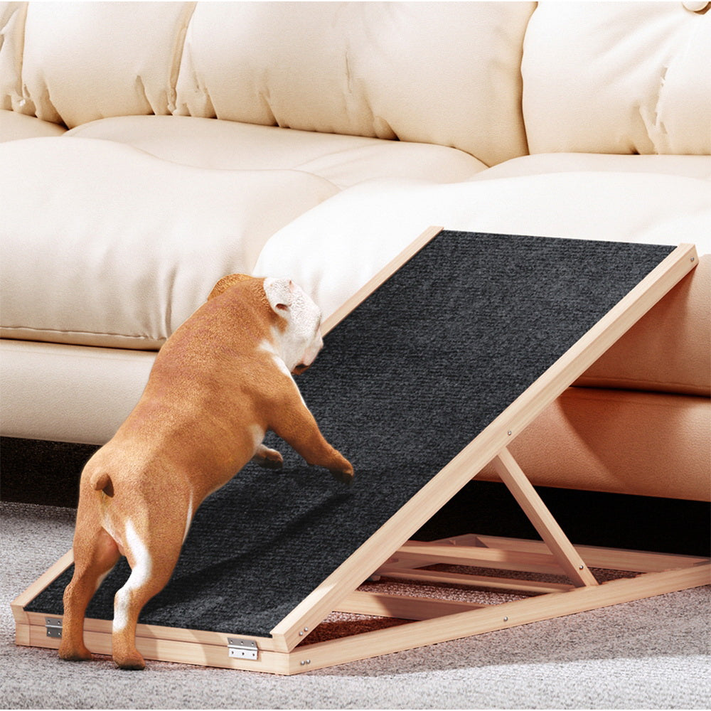 i.Pet 100cm Dog Ramp Adjustable Wooden Steps Foldable Pine/Dark Grey