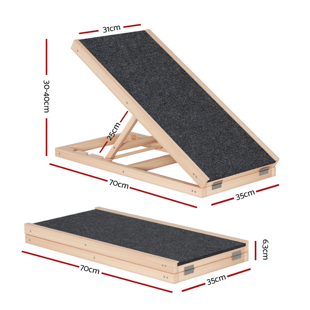 i.Pet 70cm Dog Ramp Adjustable Wooden Steps Foldable Pine/Dark Grey