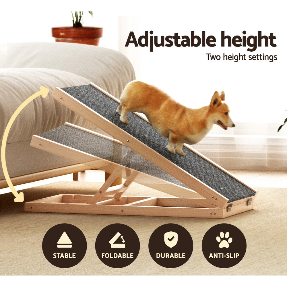 i.Pet 70cm Dog Ramp Adjustable Wooden Steps Foldable Pine/Dark Grey