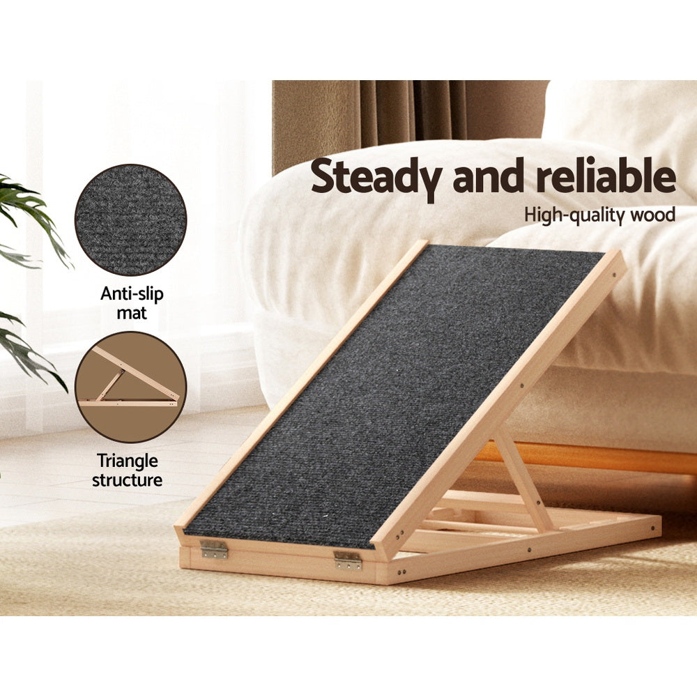 i.Pet 70cm Dog Ramp Adjustable Wooden Steps Foldable Pine/Dark Grey