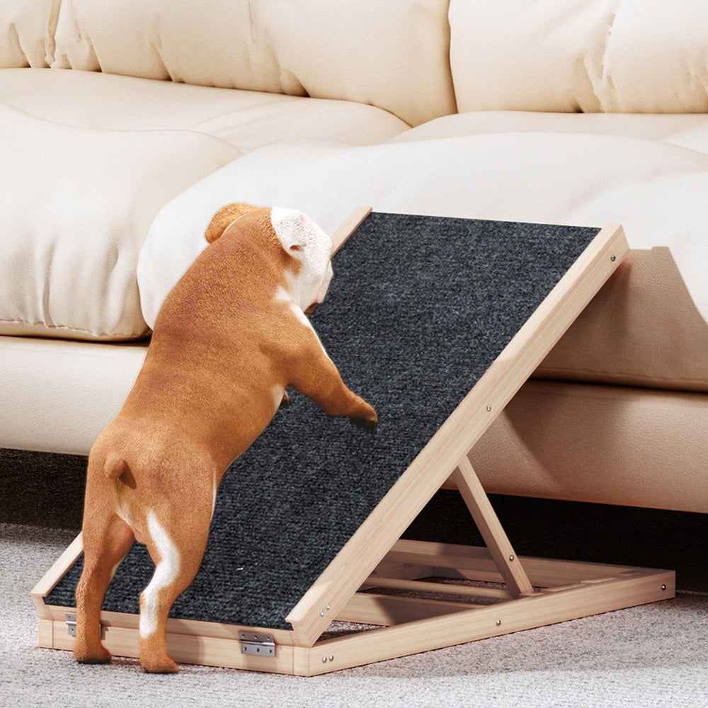 i.Pet 70cm Dog Ramp Adjustable Wooden Steps Foldable Pine/Dark Grey