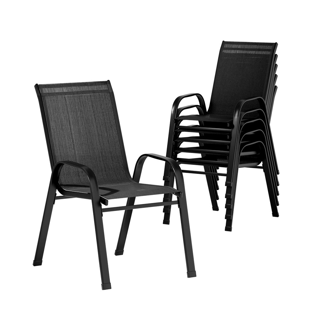 Gardeon 6PC Outdoor Stackable Lounge Chairs Black