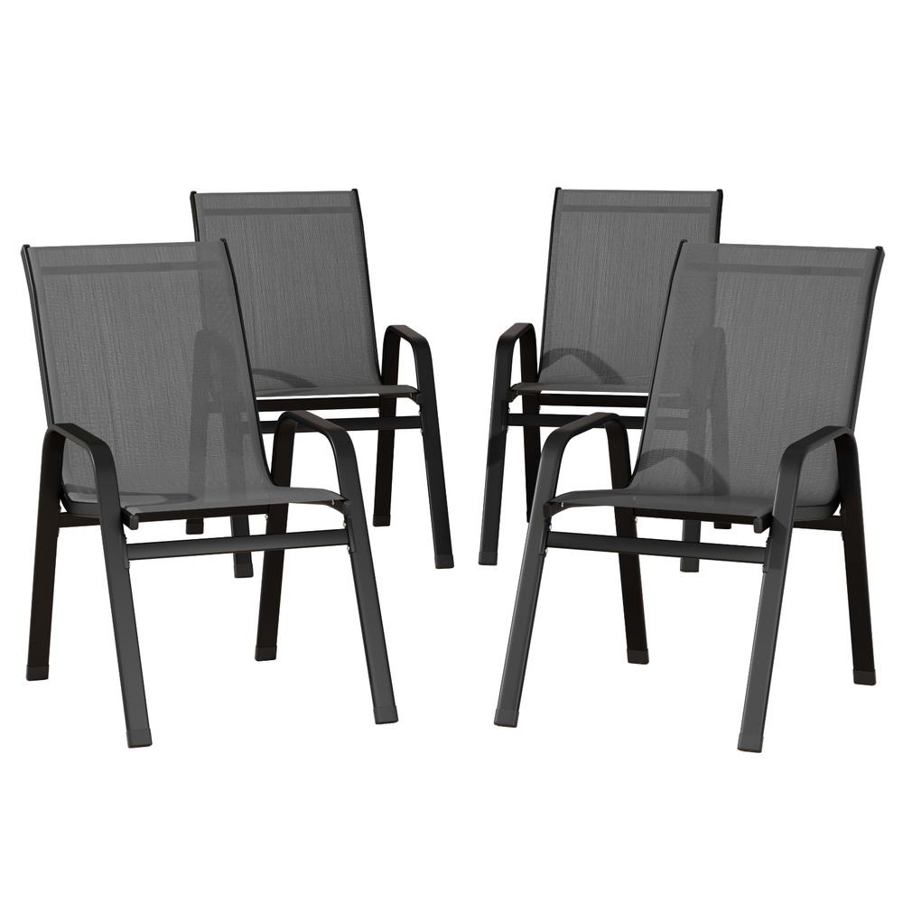 Gardeon 4PC Stackable Outdoor Dining Chair Set Grey