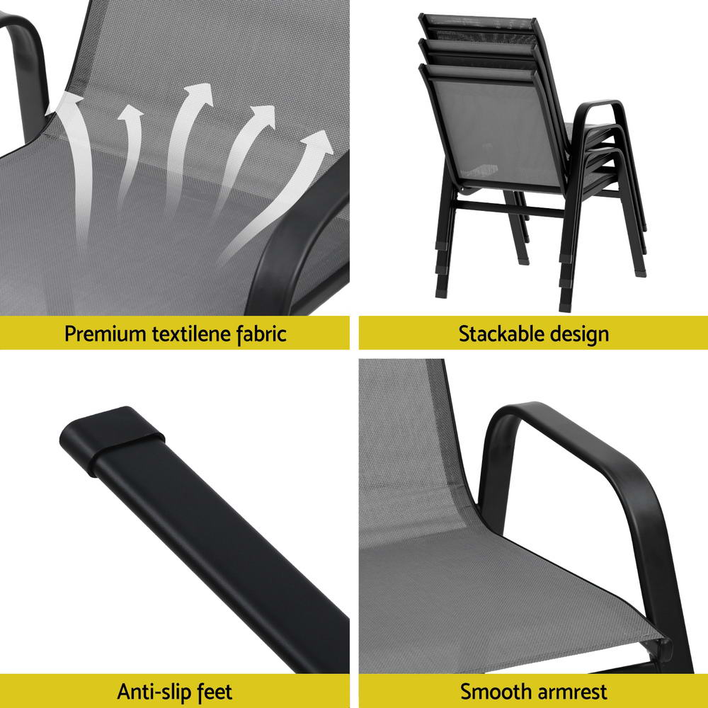 Gardeon 4PC Outdoor Stackable Dining Chairs Grey