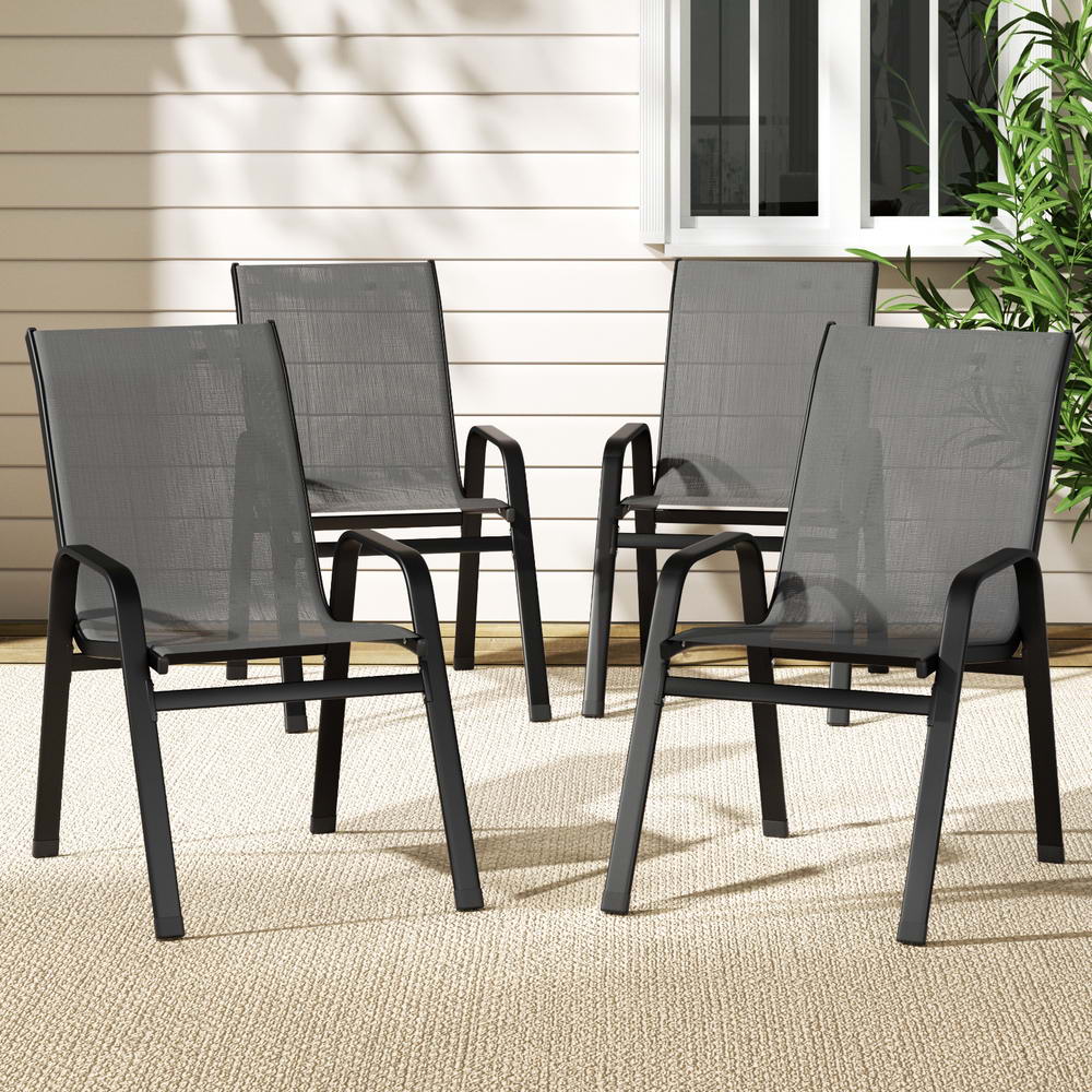 Gardeon 4PC Outdoor Stackable Dining Chairs Grey