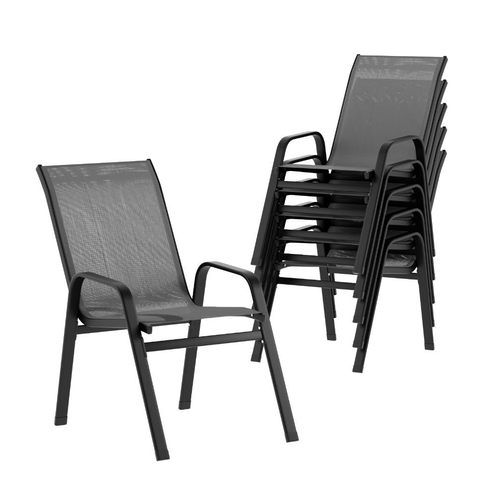 Gardeon 6PC Stackable Outdoor Dining Chair Set Grey