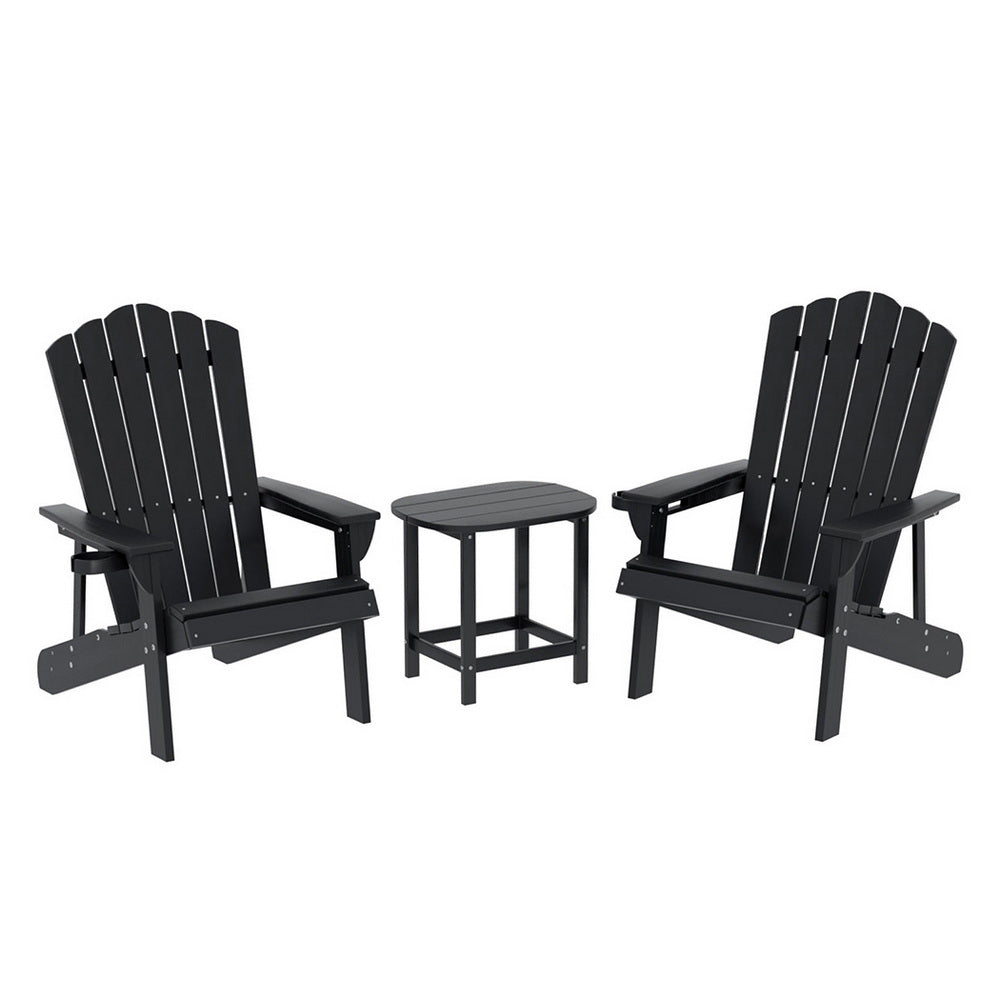 Gardeon Adirondack Outdoor Table and Chairs 3 Piece Black