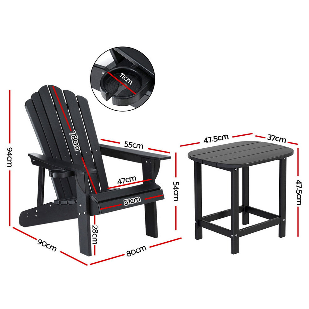 Gardeon Black Adirondack Outdoor Furniture Set HDPE 3-Piece