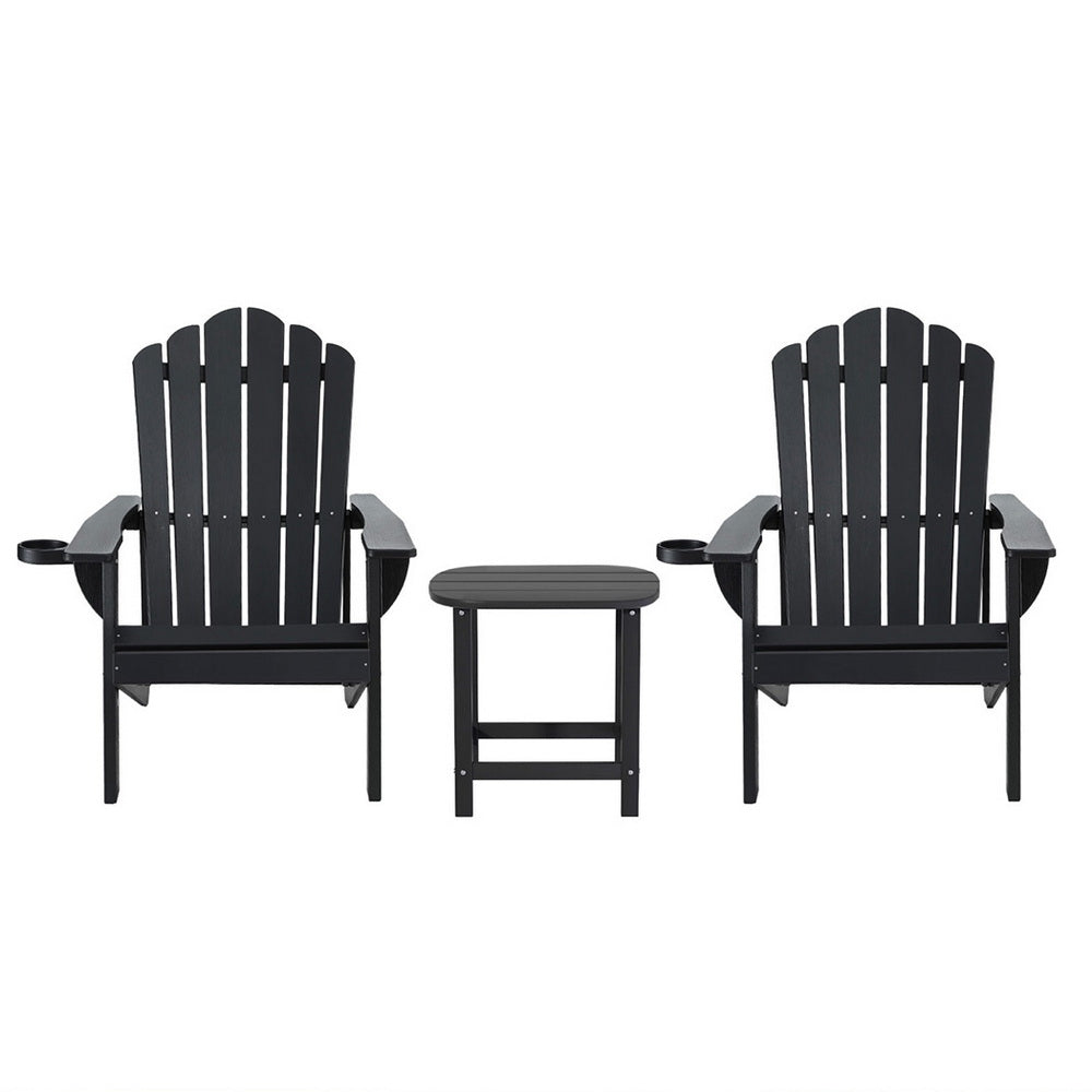 Gardeon Black Adirondack Outdoor Furniture Set HDPE 3-Piece