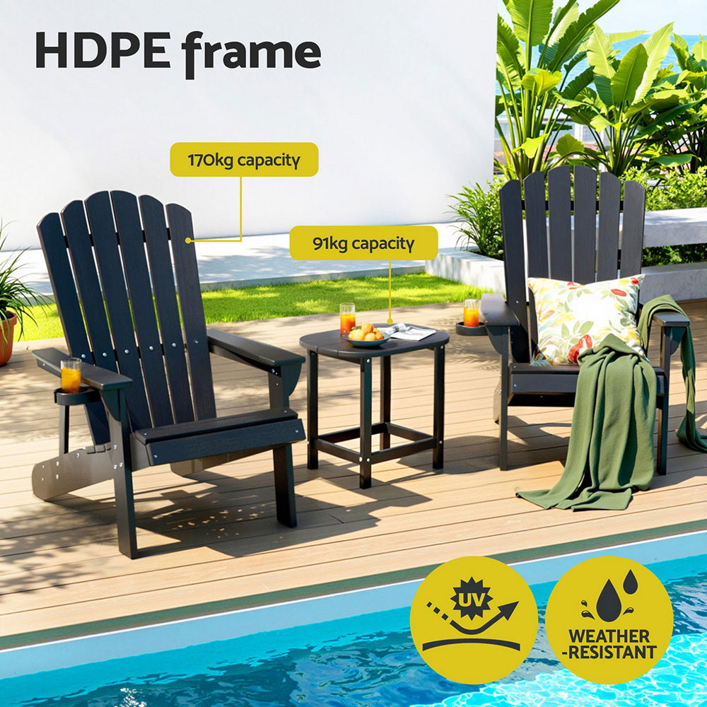 Gardeon Black Adirondack Outdoor Furniture Set HDPE 3-Piece