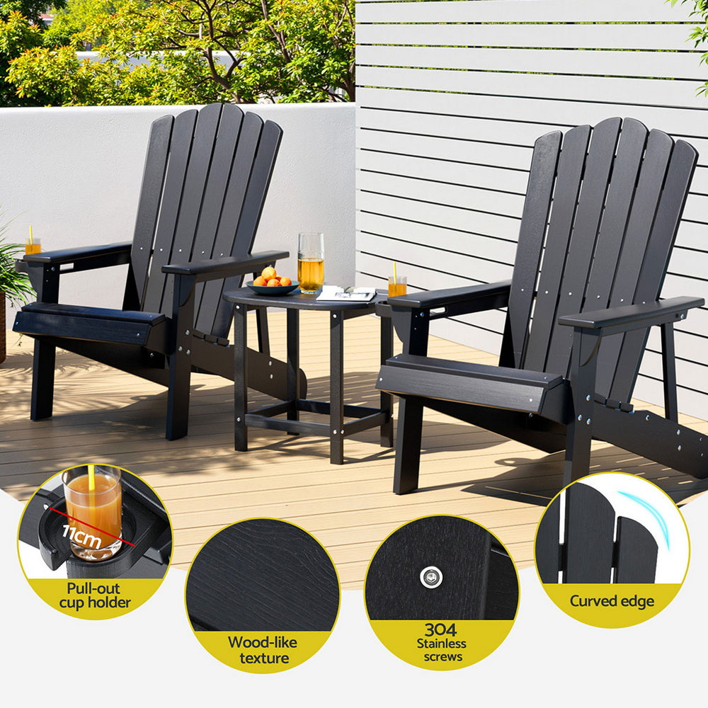Gardeon Black Adirondack Outdoor Furniture Set HDPE 3-Piece