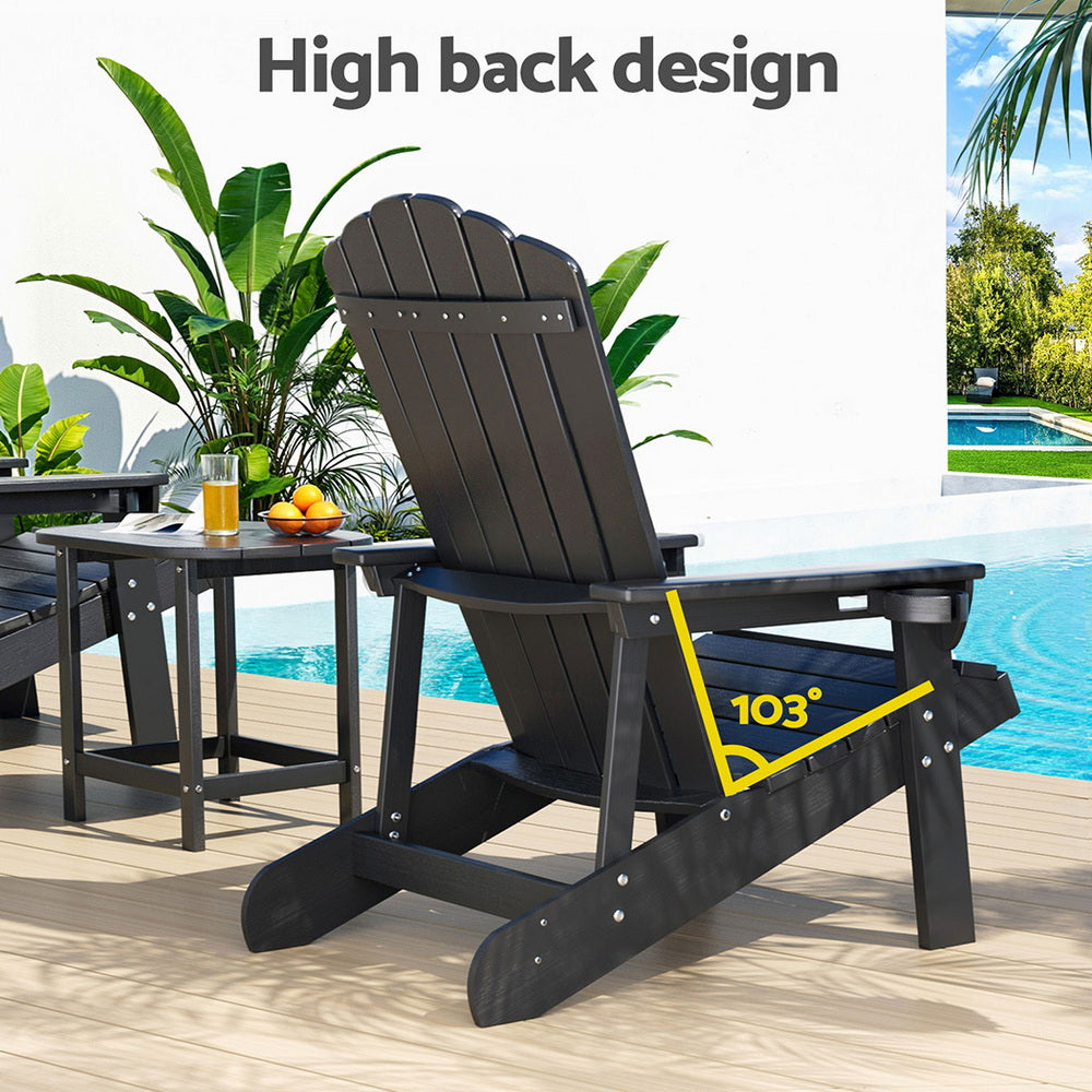 Gardeon Black Adirondack Outdoor Furniture Set HDPE 3-Piece