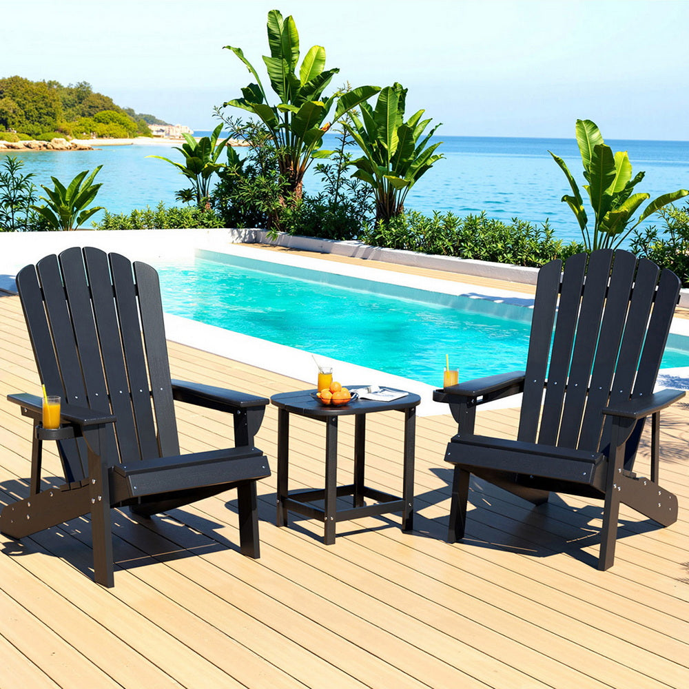Gardeon Black Adirondack Outdoor Furniture Set HDPE 3-Piece