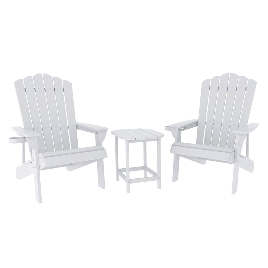 Gardeon Outdoor Adirondack Chair and Table Set 3 Piece HDPE White