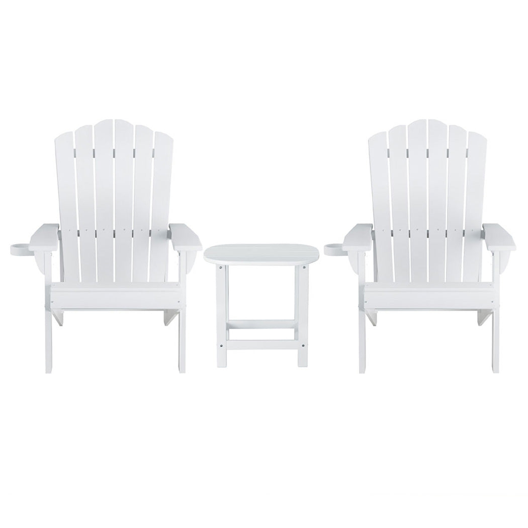 Gardeon 3-Piece Outdoor Furniture Set White Adirondack Chairs and Table
