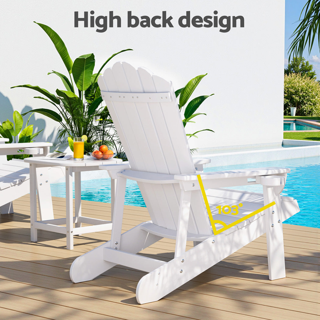 Gardeon 3-Piece Outdoor Furniture Set White Adirondack Chairs and Table