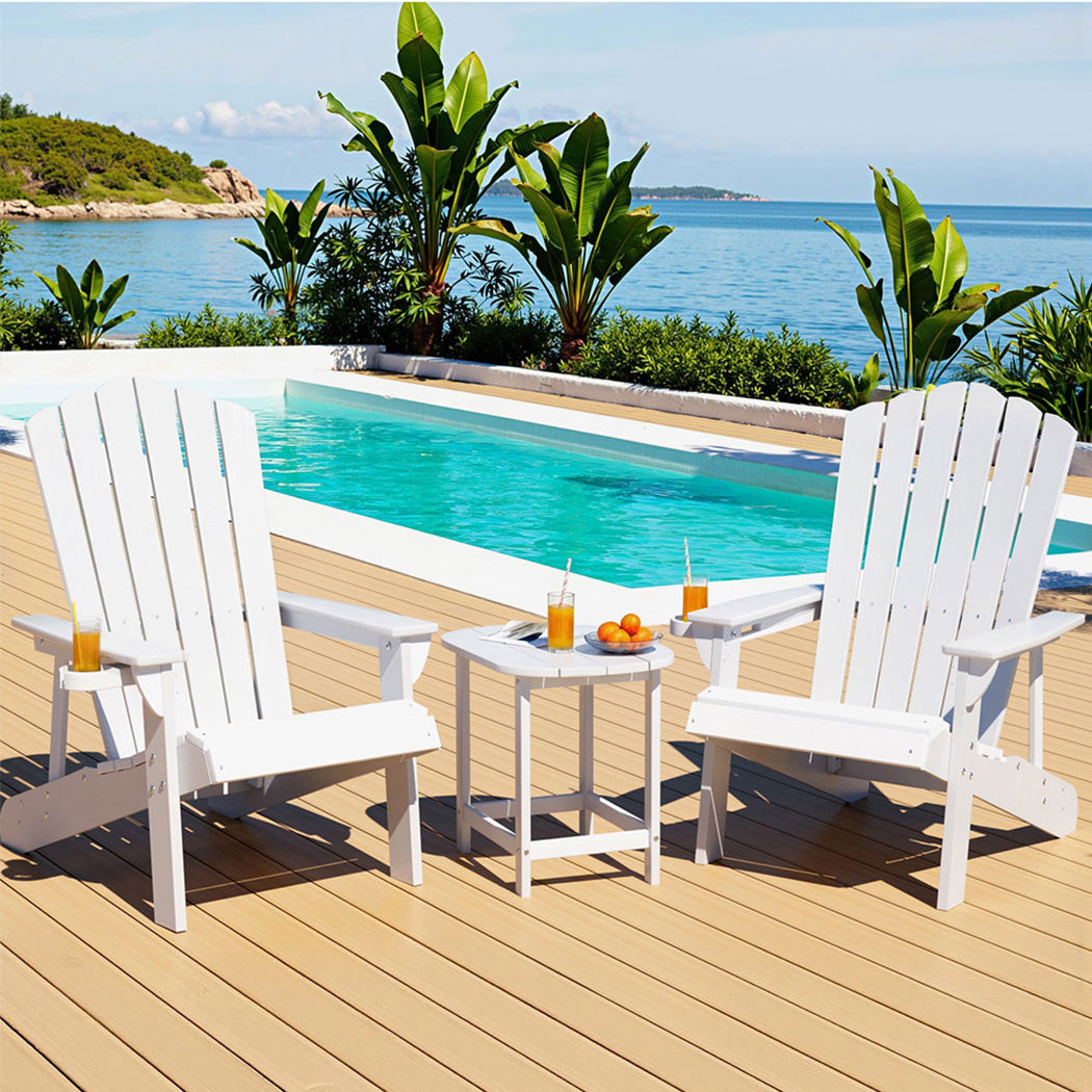 Gardeon 3-Piece Outdoor Furniture Set White Adirondack Chairs and Table
