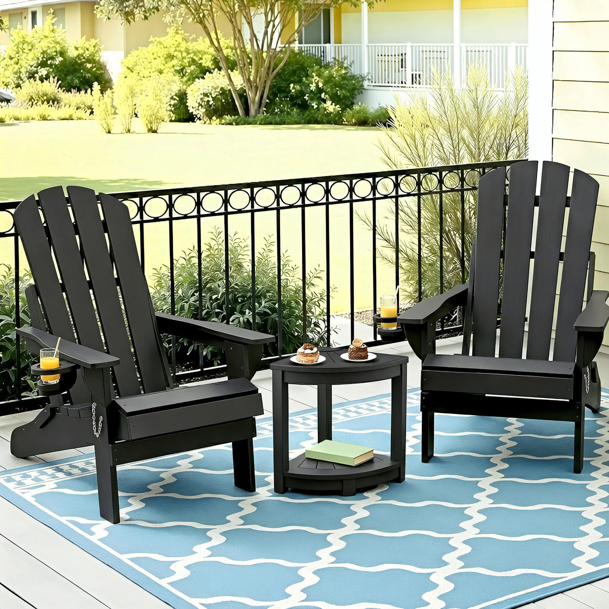 Gardeon Outdoor Adirondack Chair and Table Set HDPE Black