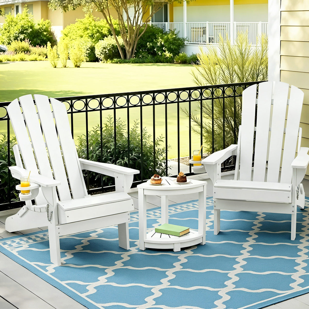 Gardeon Folding Adirondack Outdoor Chair and Table Set HDPE White