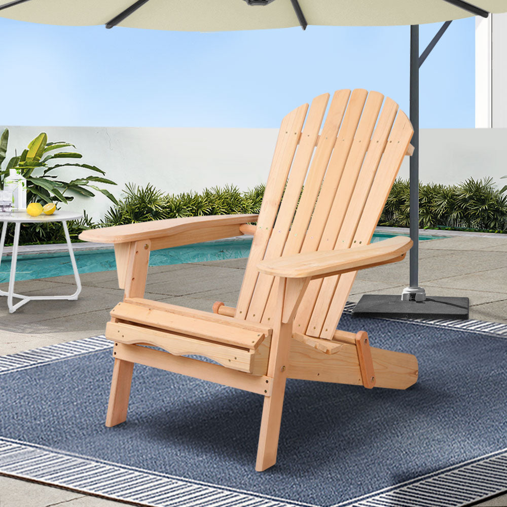 Gardeon Adirondack Chair Wooden Outdoor Beach Chair Natural