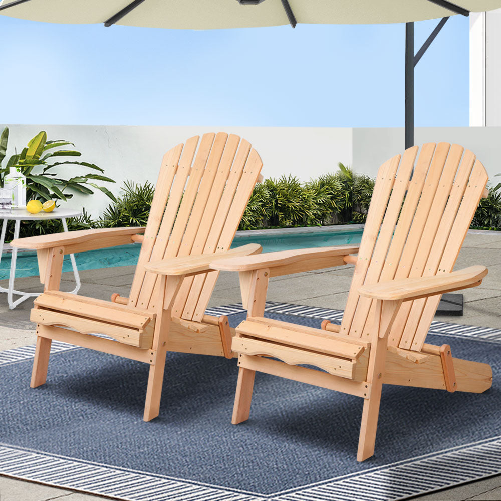 Hampton Adirondack Wooden Beach Chairs Set of 2 Natural
