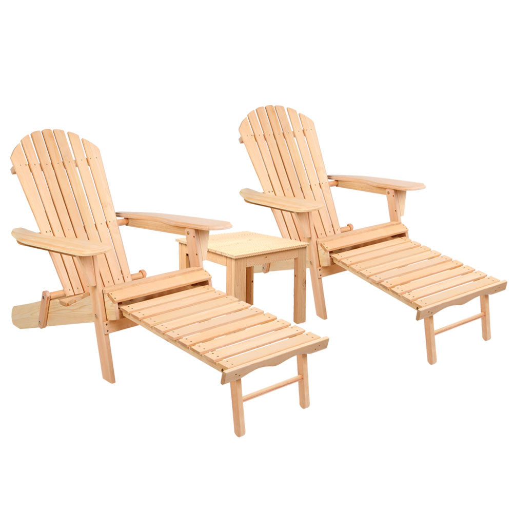 Gardeon 3PC Adirondack Outdoor Table and Chairs Wooden Natural